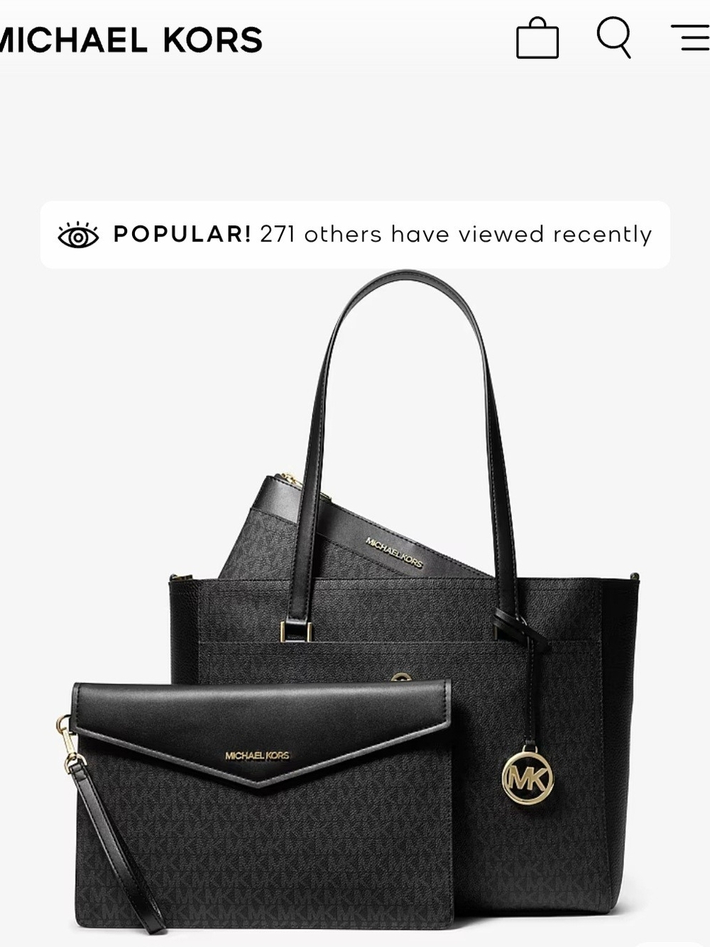 3-in-1 Michael Kors Black Signature Tote with Clutch and Wristlet